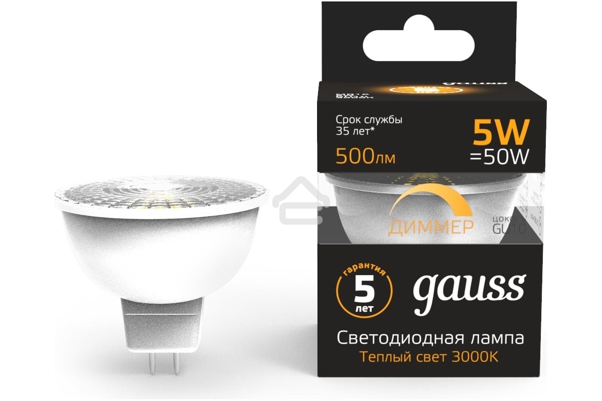 Лампа светодиодная Gauss Led MR16 GU10-dim 5Вт 3000К диммируемая