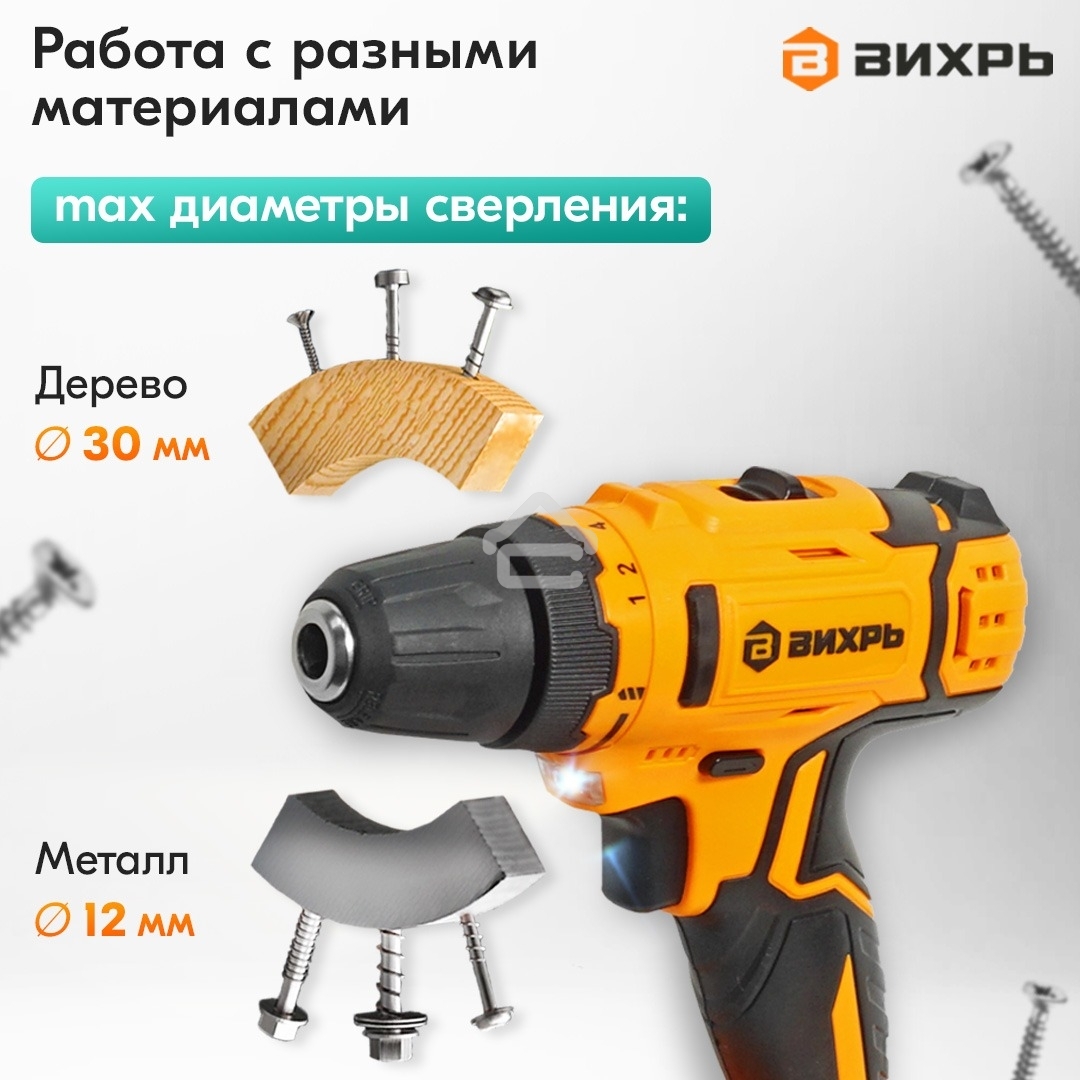 Дрель-шуруповерт аккумуляторная Вихрь ДА-К20/2Н с набором оснастки 65 предм.