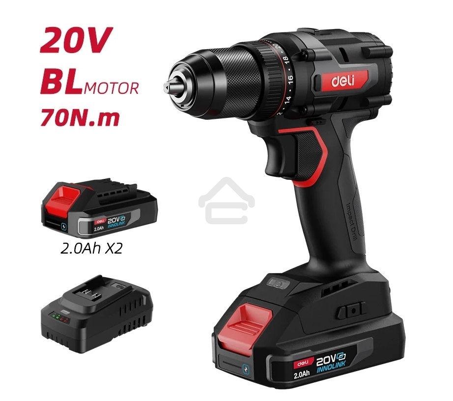 Дрель-шуруповерт аккумуляторная Deli DE-DZ20-2D2, 20В, 2 АКБ, Сумка