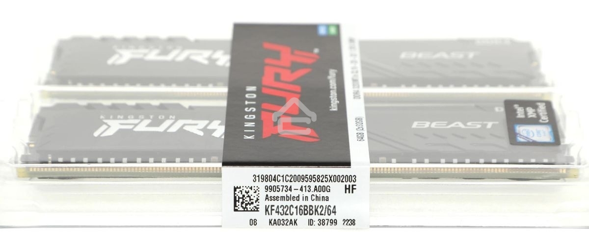 Оперативная память Kingston Fury Beast, DDR4, 64GB (2x32GB), 3200MHz, CL16, DIMM, черный