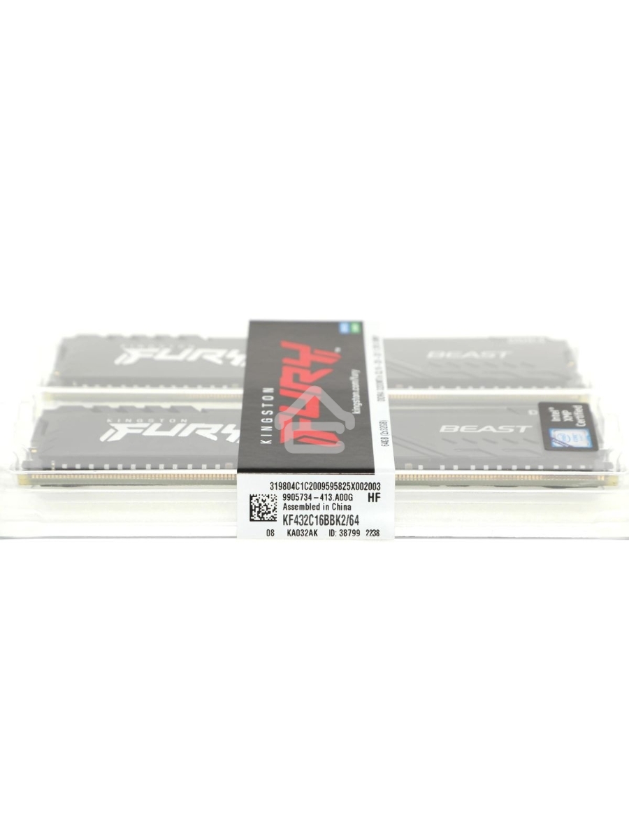 Оперативная память Kingston Fury Beast, DDR4, 64GB (2x32GB), 3200MHz, CL16, DIMM, чёрный