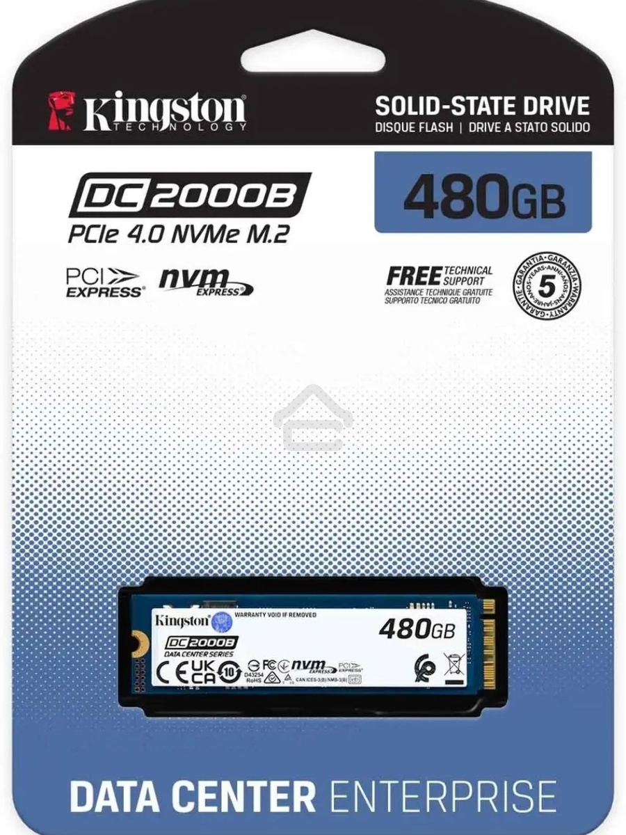 Накопитель SSD Kingston DC2000B, 480GB, PCIe 4.0 x4, M.2 2280, R/W 7000/800