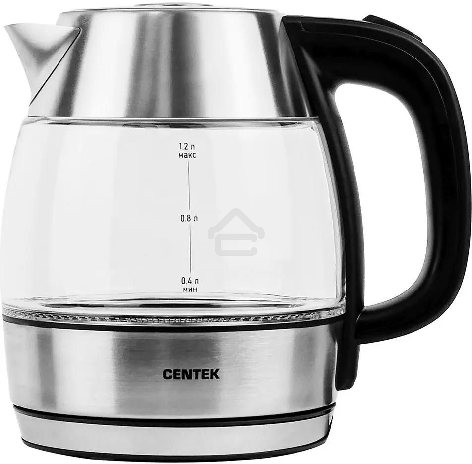 Чайник электрический Centek CT-0018, 1.2л, 1600Вт, стекло, серебристый