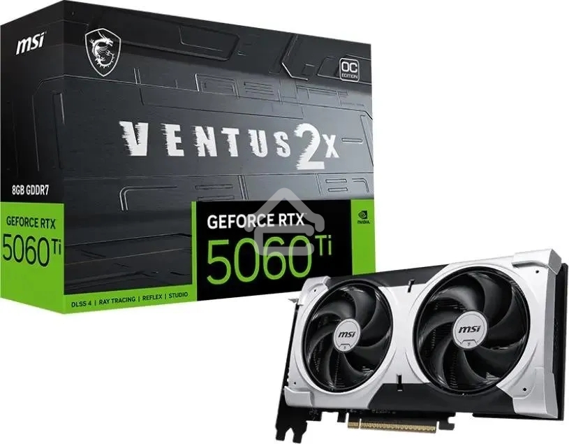 Видеокарта MSI RTX5060Ti 8G VENTUS 2X OC PLUS GeForce RTX5060TI 8Gb 128bit GDDR7 2617/28000 HDMIx1 DPx3 HDCP Ret