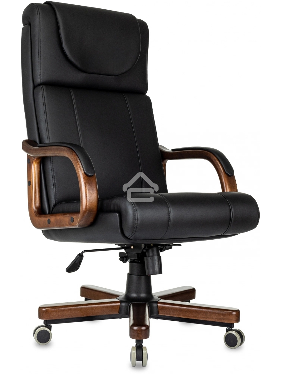 Кресло руководителя Бюрократ T-9933Walnut черный, эко.кожа, крестов. металл/дерево