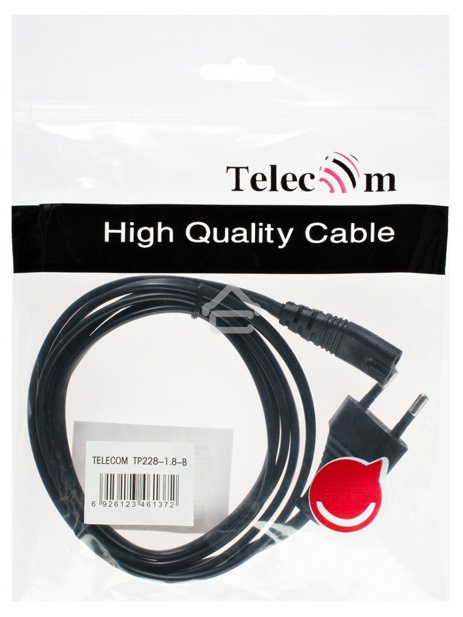 Кабель Telecom Кабель (TP228-IEC320-C7--CEE7/16-1.8-B) для аудио-видео техники IEC-320-C7--розетка 220V, 2-pin, 1.8м , черный