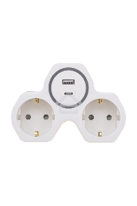 Двойник Rexant электрический (разветвитель) 16А с/з + USB-A + USB-C с защитными шторками, белый