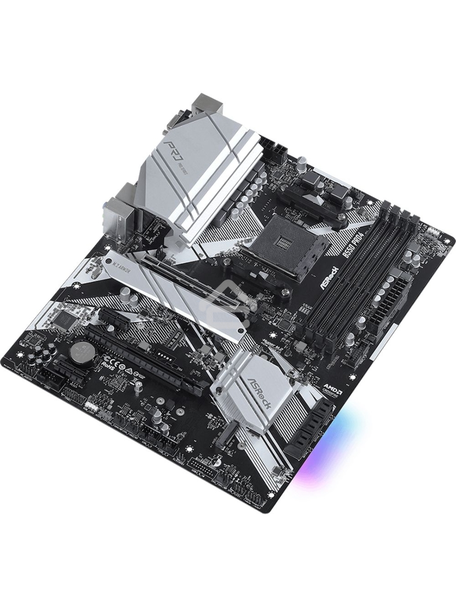 Материнская плата ASRock B550 Pro4, AM4, AMD B550, 4xDDR4, 6xSATA, 2xM.2, 1xPCIe 3.0 x16, 1xPCIe 4.0 x16, 1xHDMI, 1xVGA, 1x 1Gb LAN, 3x3.5 мм, 7.1, ATX