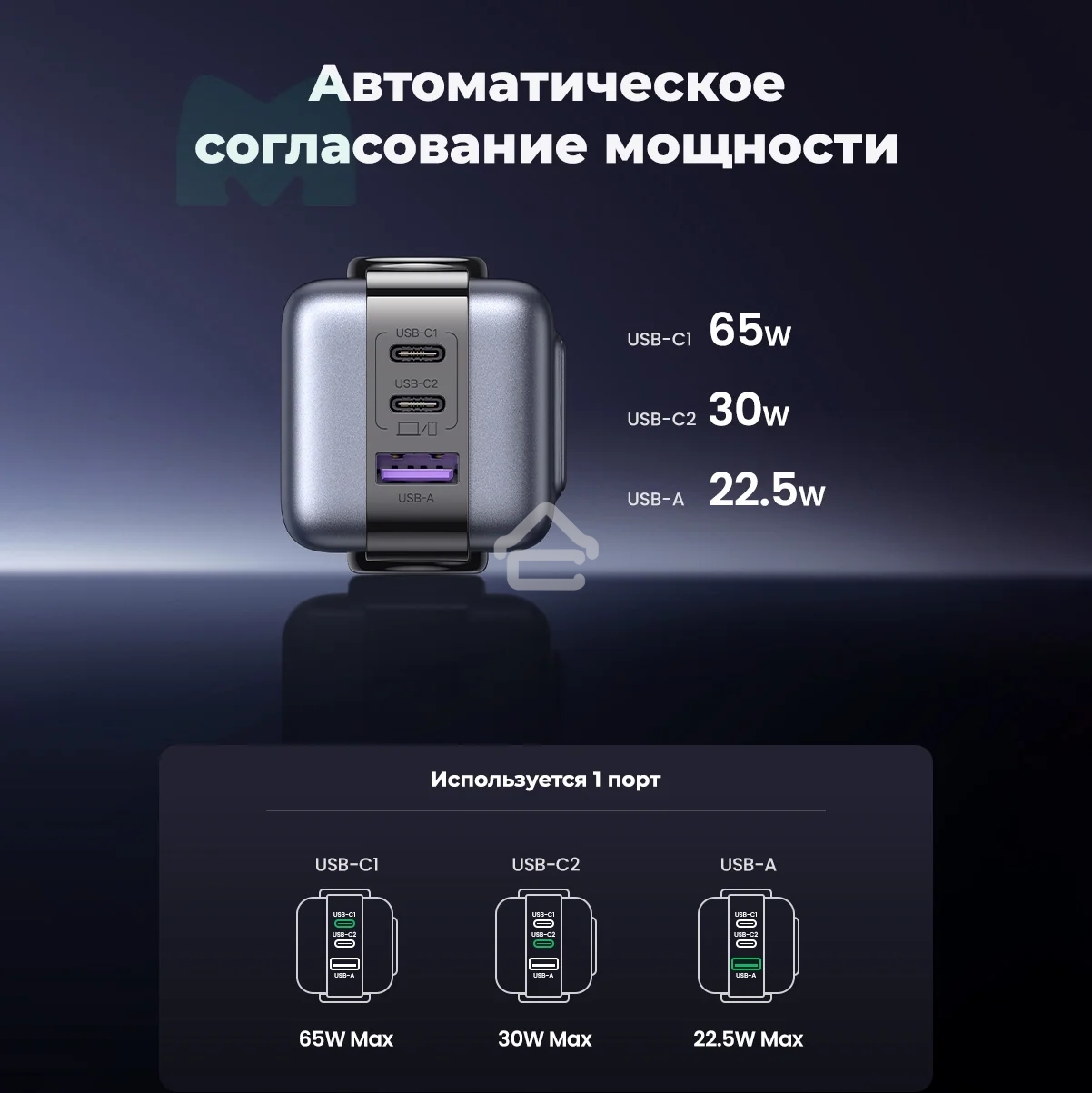 Сетевое зарядное устройство Nexode Robot 65Вт 2xUSB-C, 1xUSB-A, GaN, Purple