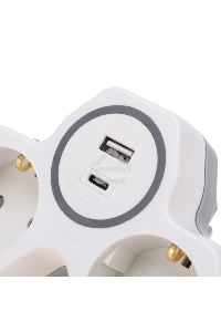 Двойник Rexant электрический (разветвитель) 16А с/з + USB-A + USB-C с защитными шторками, белый