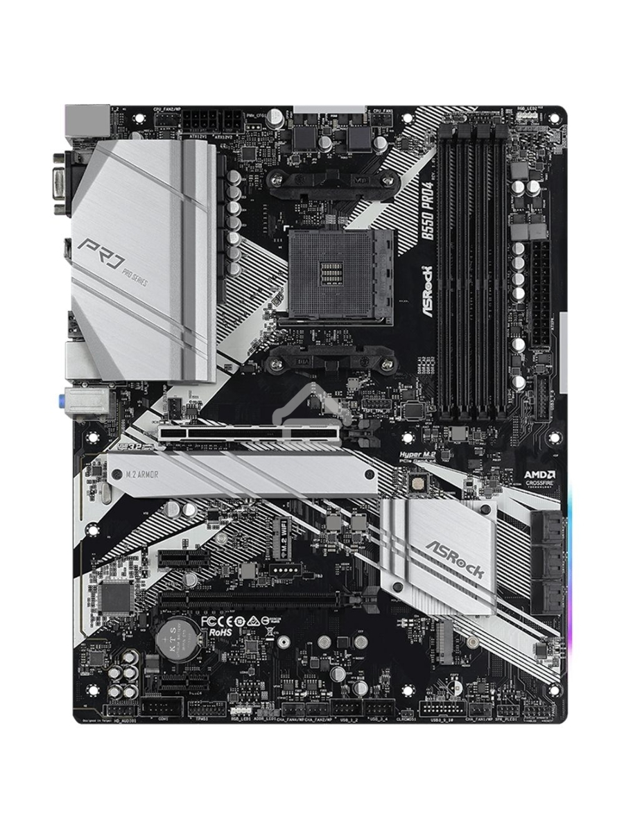 Материнская плата ASRock B550 Pro4, AM4, AMD B550, 4xDDR4, 6xSATA, 2xM.2, 1xPCIe 3.0 x16, 1xPCIe 4.0 x16, 1xHDMI, 1xVGA, 1x 1Gb LAN, 3x3.5 мм, 7.1, ATX