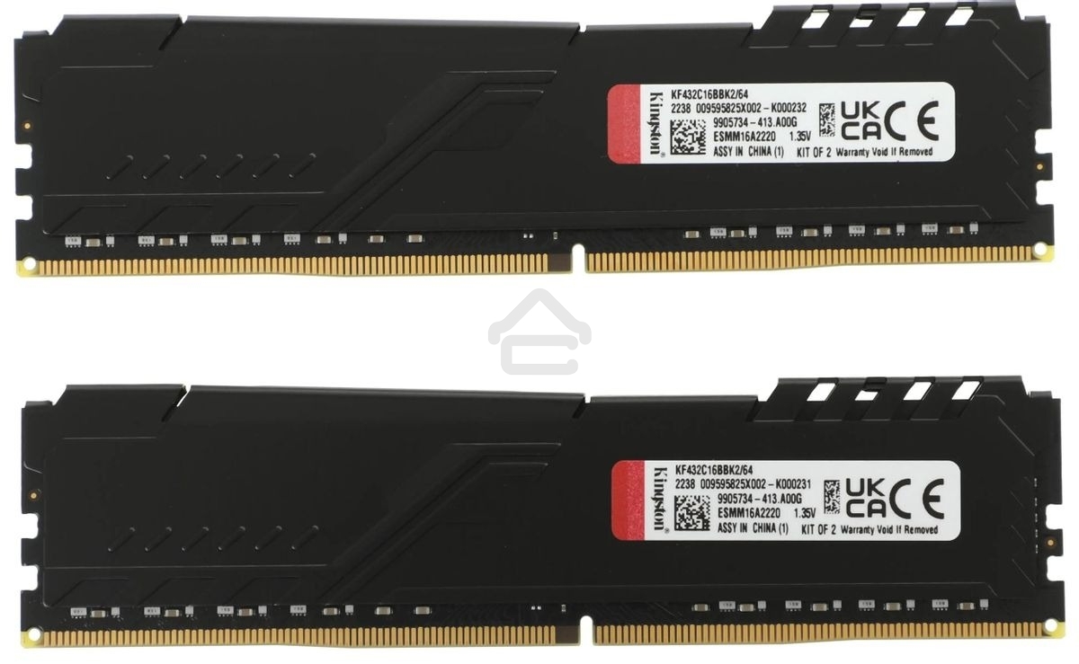 Оперативная память Kingston Fury Beast, DDR4, 64GB (2x32GB), 3200MHz, CL16, DIMM, черный
