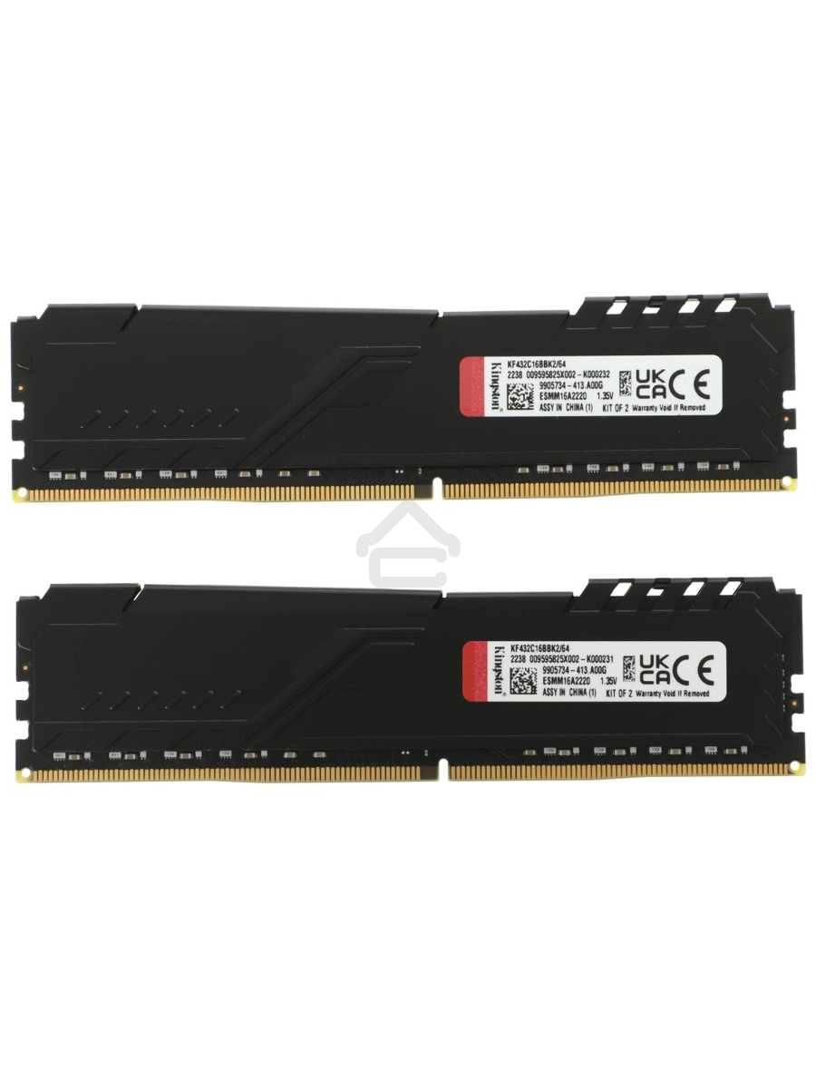 Оперативная память Kingston Fury Beast, DDR4, 64GB (2x32GB), 3200MHz, CL16, DIMM, чёрный
