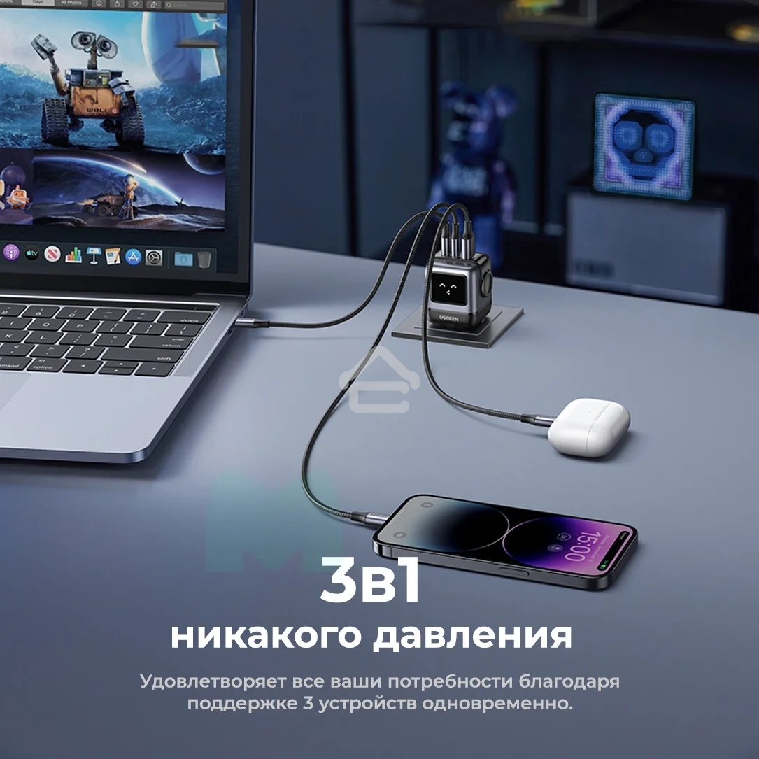 Сетевое зарядное устройство Nexode Robot 65Вт 2xUSB-C, 1xUSB-A, GaN, Purple