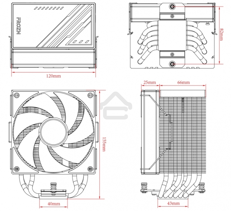 Кулер для процессора ID-COOLING FROZN A610 черный 120мм алюминий/медь 2000rpm 30db 4-pin 250W 155мм