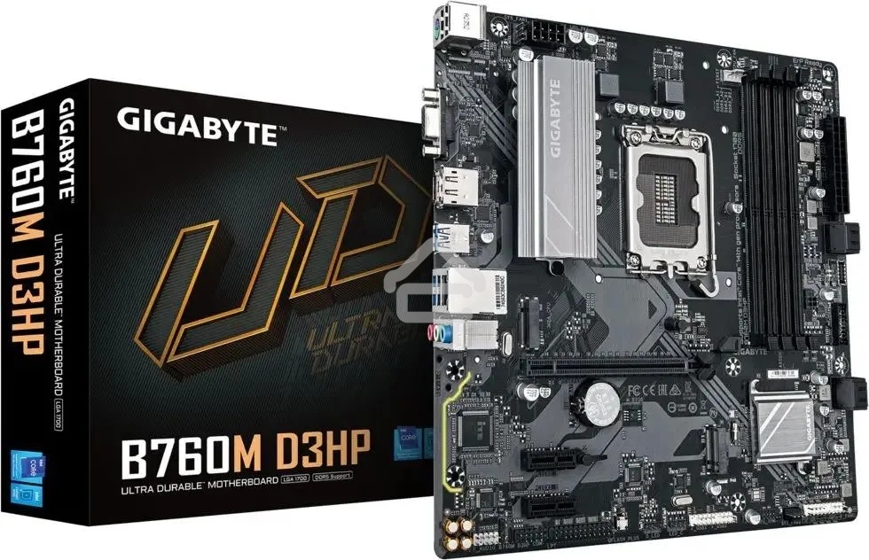 Материнская плата Gigabyte B760M D3HP DDR5, LGA 1700, Intel B760, 4xDDR5, 4xSATA, 2xM.2, 1xPCIe 4.0 x16, 1xPCIe x1, 1xHDMI, 1xVGA, 1xDP, 1x 1Gb LAN, 3xUSB-A 3.2 Gen 1, 2xUSB-A 2.0, 3x3.5 мм, 7.1, mATX