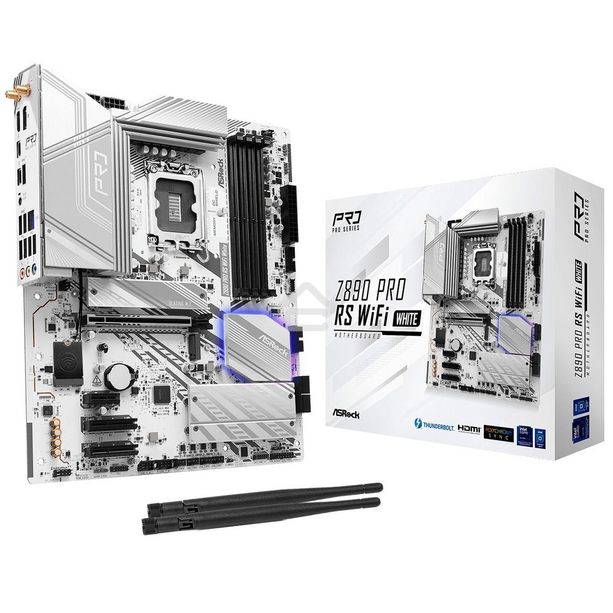 Материнская плата ASRock Z890 Pro RS WiFi White, LGA 1851, Intel Z890, 4xDDR5, 4xSATA, 4xM.2, 1xPCIe 5.0 x16, 2xPCIe 4.0 x16, 1xPCIe x1, 2xUSB-C Thunderbolt 4, 4xUSB-A 3.2 Gen 1, 1xUSB-A 3.2 Gen 2, 1xHDMI, 1xDP, 1x2.5Gb LAN, 5x3.5 мм, 7.1, ATX