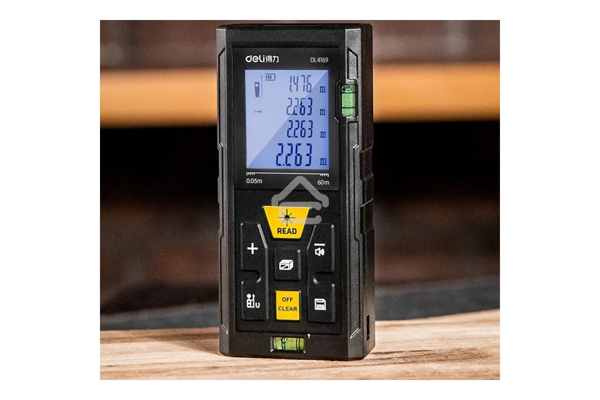 Лазерный дальномер Deli DL4169 (Диапазон измерения 0,05~60м, точность измерения: ±3мм)