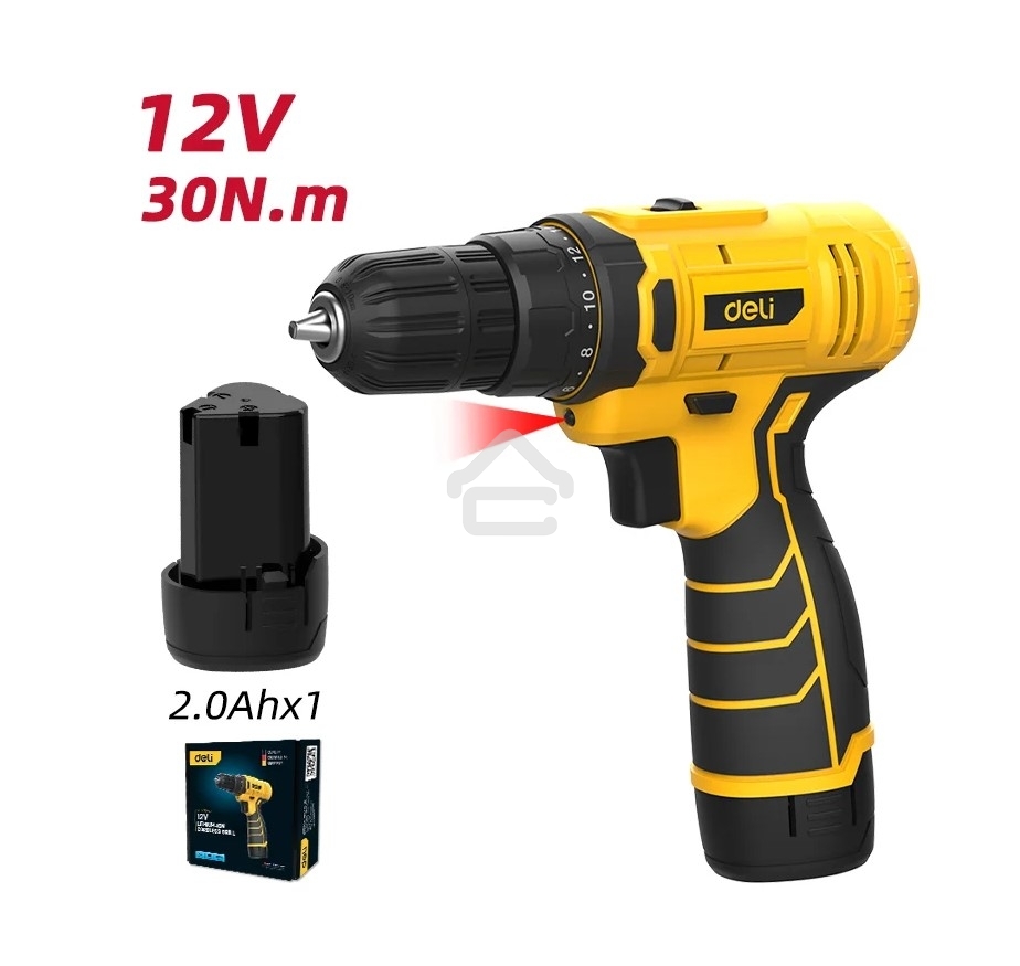 Дрель-шуруповерт аккумуляторная Deli DL-DZ12-4A2, 12В, 1 АКБ