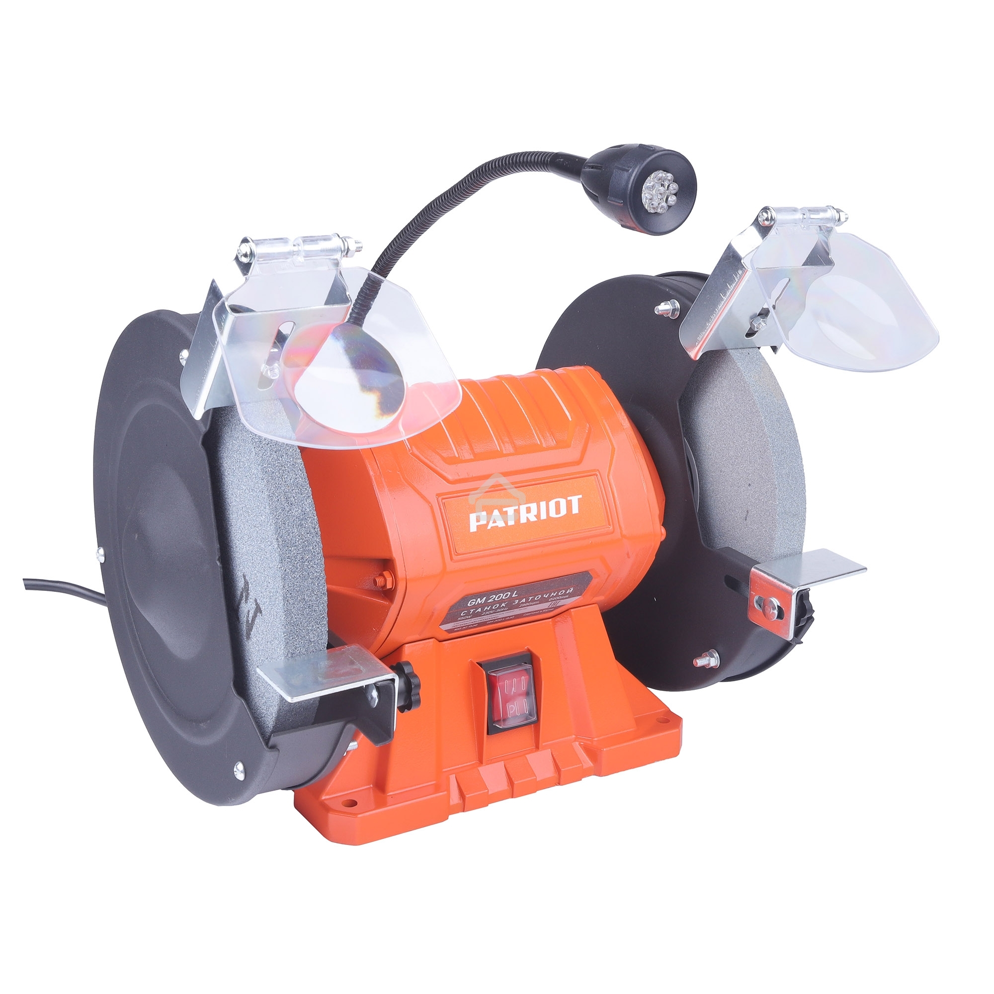 Станок заточной PATRIOT Expert GM 200 L, подсветка, 550Вт, 2980об/мин, 200мм диск, А36/А60 зерн, посадочный 16 мм, асинхронный, адаптер на круги 32 мм