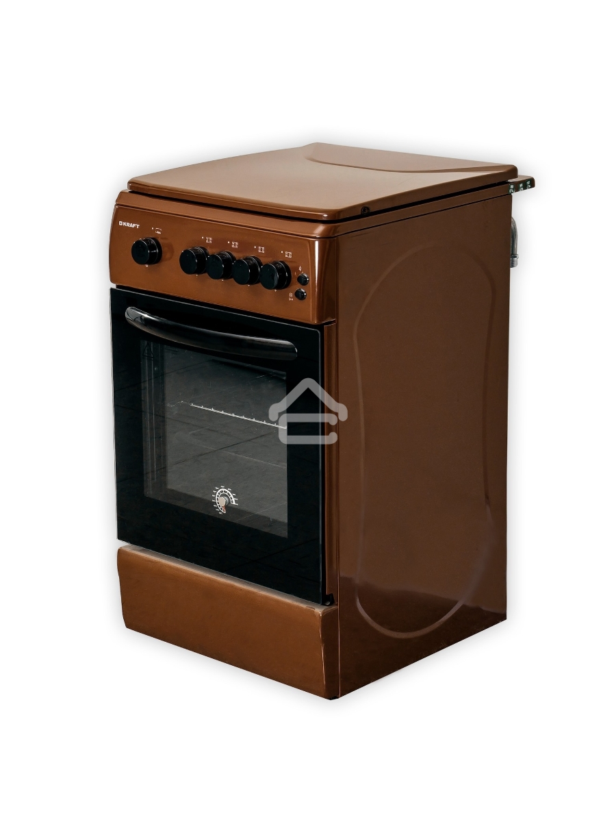 Плита газовая Kraft KF-FSK5403AGBR коричневый, конфорок 4 шт, духовка 58 л, 50 см x 87 см x 63 см