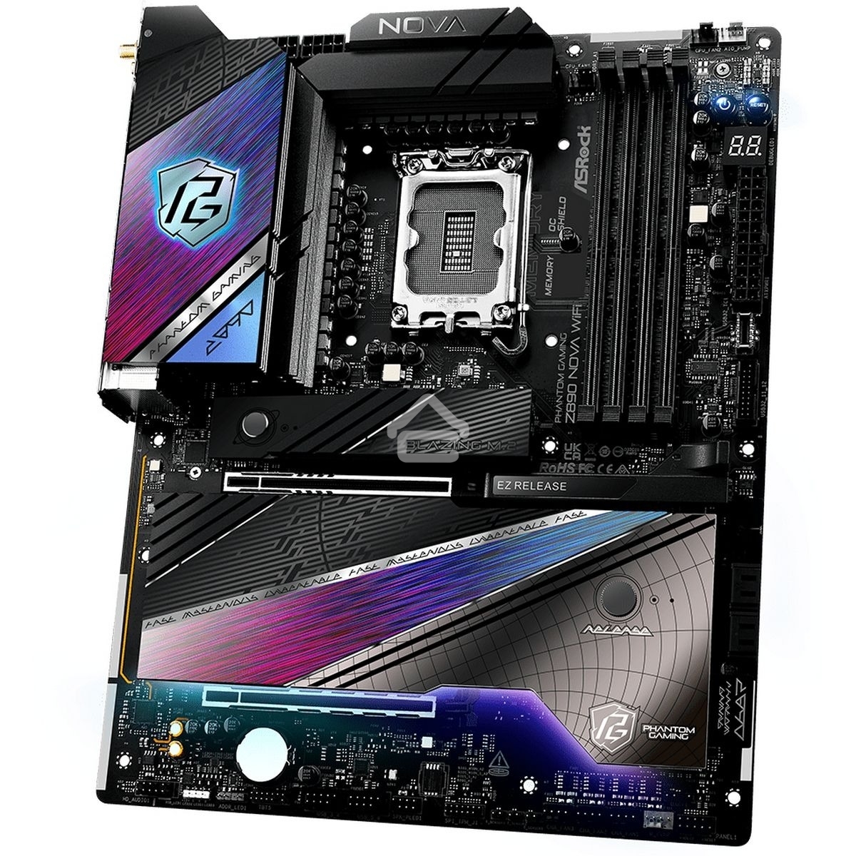 Материнская плата ASRock Z890 Nova WiFi, LGA 1851, Intel Z890, 4xDDR5, 4xSATA, 6xM.2, 1xPCIe 5.0 x16, 1xPCIe 4.0 x16, 1xPCIe x4, 1xHDMI, 2xThunderbolt 4, 1x5Gb LAN, 1x2.5Gb LAN, 4xUSB-A 3.2 Gen 2, 4xUSB-A 3.2 Gen 1, 2xUSB 2.0, 7.1, ATX