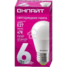 Лампа светодиодная ОНЛАЙТ 71646 OLL-G45-6-230-4K-E27