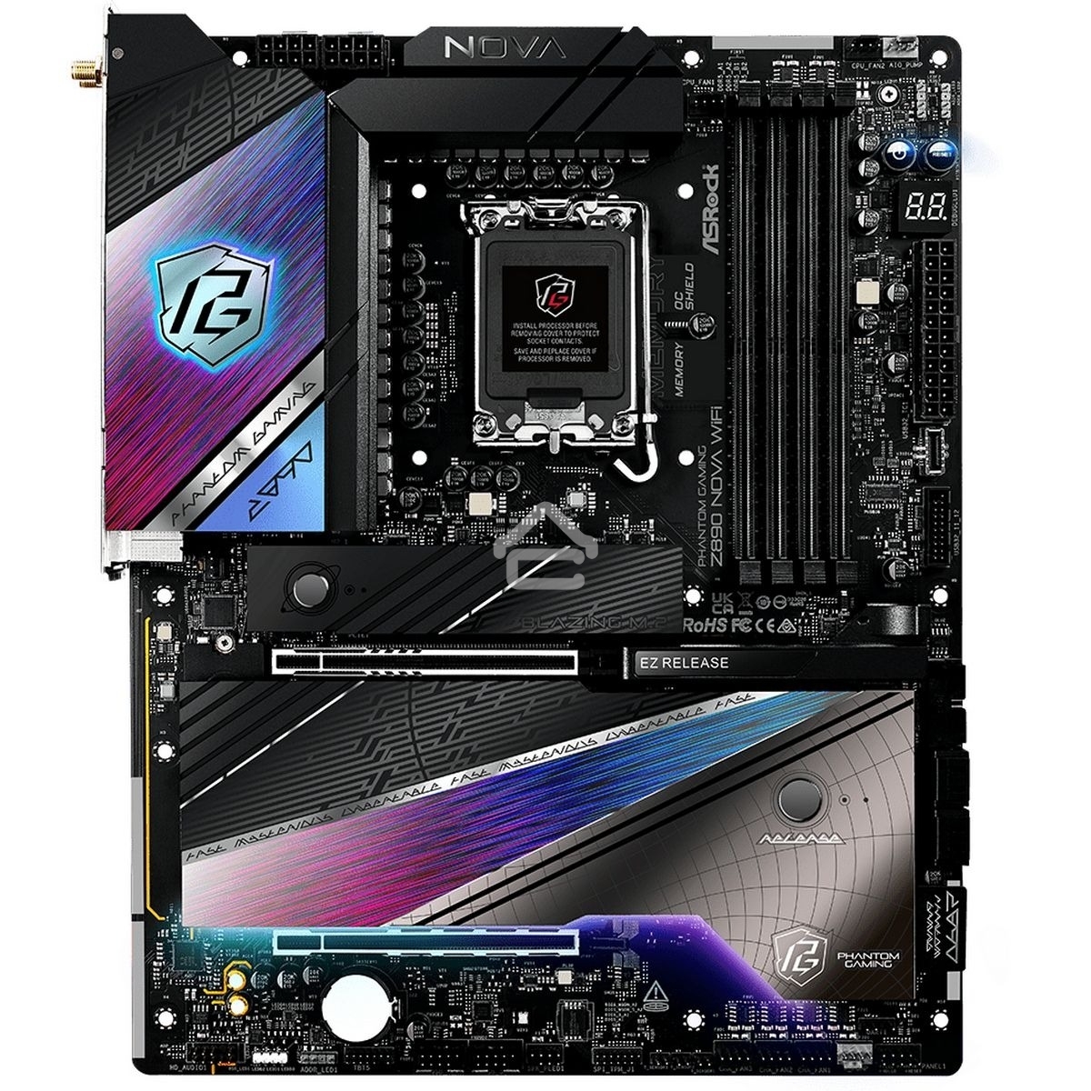 Материнская плата ASRock Z890 Nova WiFi, LGA 1851, Intel Z890, 4xDDR5, 4xSATA, 6xM.2, 1xPCIe 5.0 x16, 1xPCIe 4.0 x16, 1xPCIe x4, 1xHDMI, 2xThunderbolt 4, 1x5Gb LAN, 1x2.5Gb LAN, 4xUSB-A 3.2 Gen 2, 4xUSB-A 3.2 Gen 1, 2xUSB 2.0, 7.1, ATX