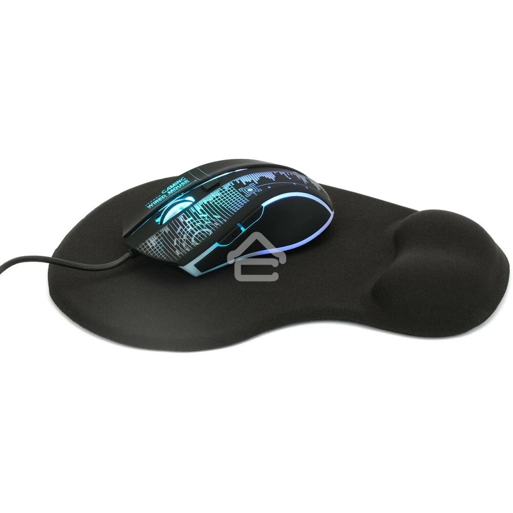 Коврик для мыши с подушкой под запястье Gembird MP-WR-BLACK, черный, 225х195х5мм, ткань/резина, блистер