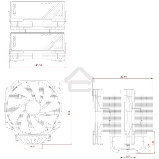 Устройство охлаждения(кулер) ID-Cooling Frozn A720 черный 140мм алюминий+медь 2000rpm 33.5db 4-pin 300W 163мм