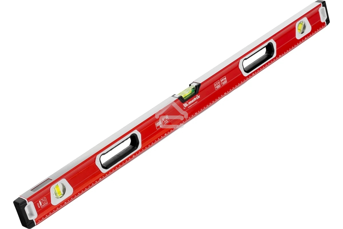 Уровень алюминиевый Matrix, магнит фрезеров 3 глазка 2 комп, рукоятки, 1000 мм