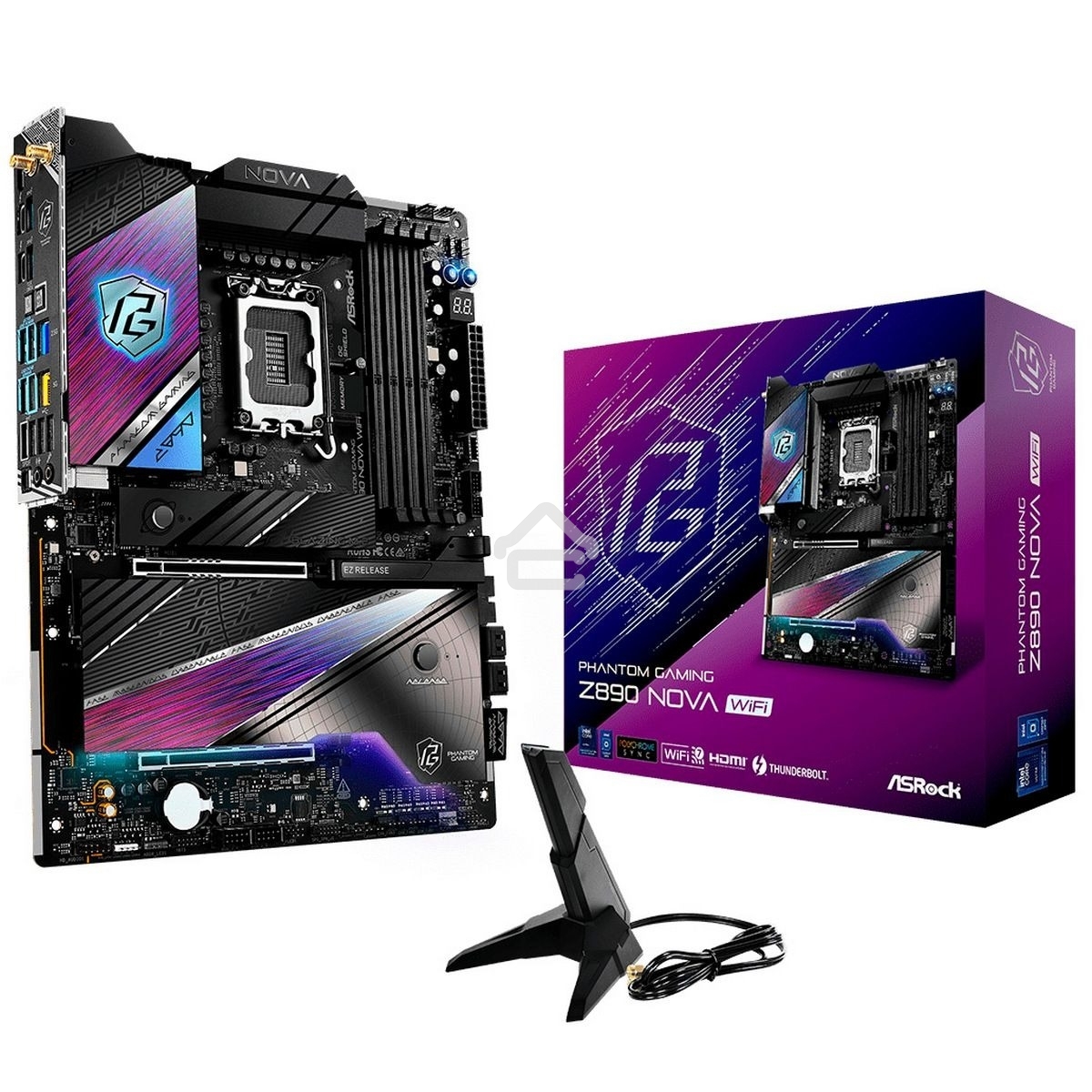 Материнская плата ASRock Z890 Nova WiFi, LGA 1851, Intel Z890, 4xDDR5, 4xSATA, 6xM.2, 1xPCIe 5.0 x16, 1xPCIe 4.0 x16, 1xPCIe x4, 1xHDMI, 2xThunderbolt 4, 1x5Gb LAN, 1x2.5Gb LAN, 4xUSB-A 3.2 Gen 2, 4xUSB-A 3.2 Gen 1, 2xUSB 2.0, 7.1, ATX