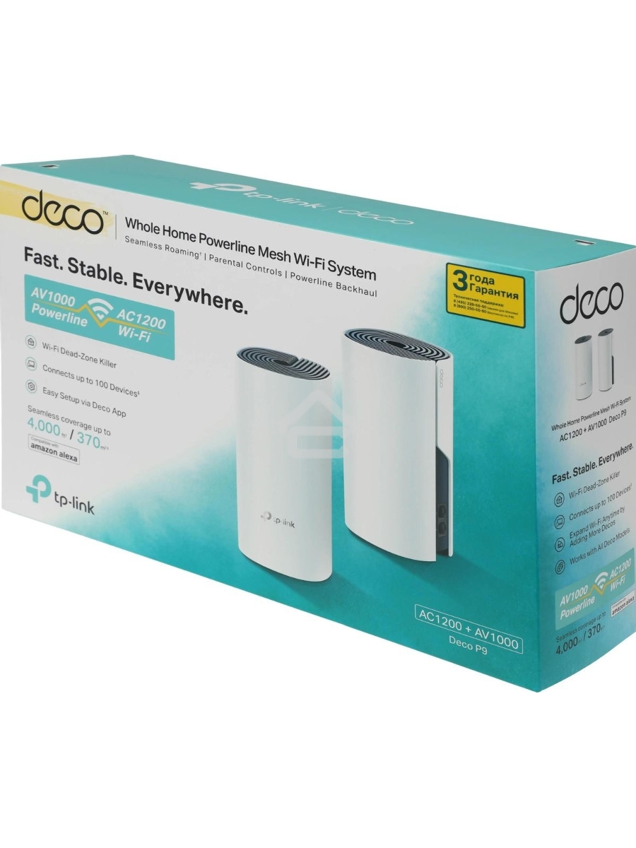 Бесшовный Mesh роутер TP-Link DECO P9 (2-PACK) AC1200 10/100/1000BASE-TX белый (упак.:2шт)