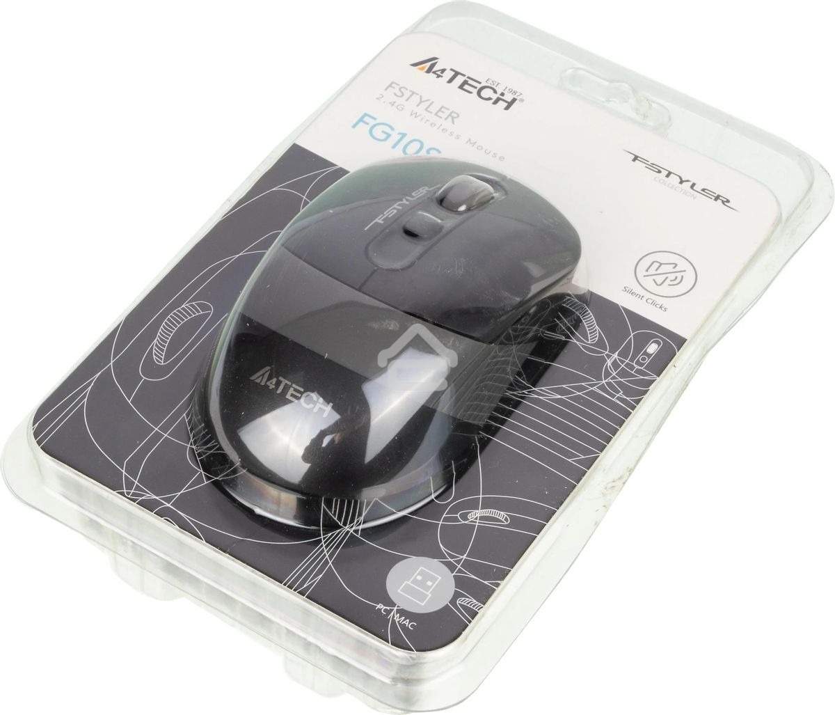 Мышь беспроводная A4Tech Fstyler FG10S черный/серый, 2000 dpi, радиоканал, USB, кнопки - 4