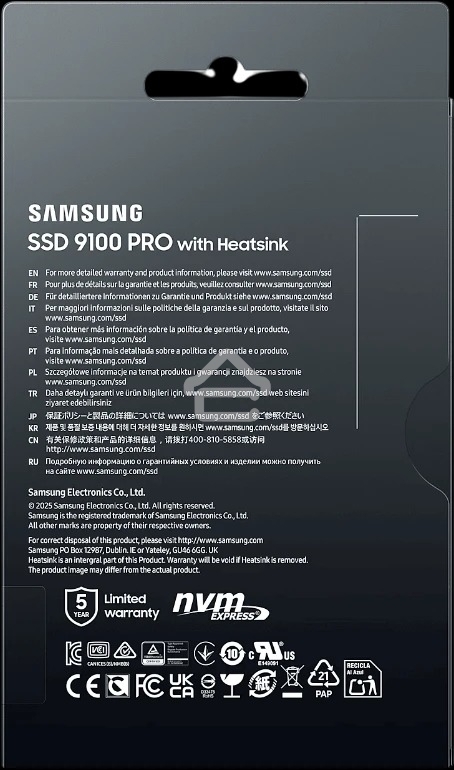 Накопитель SSD 1Tb Samsung 9100 PRO, M.2, PCI-E 5.0 x4, TLC 3D NAND R/W - 14800/13400 Mb/s с радиатором