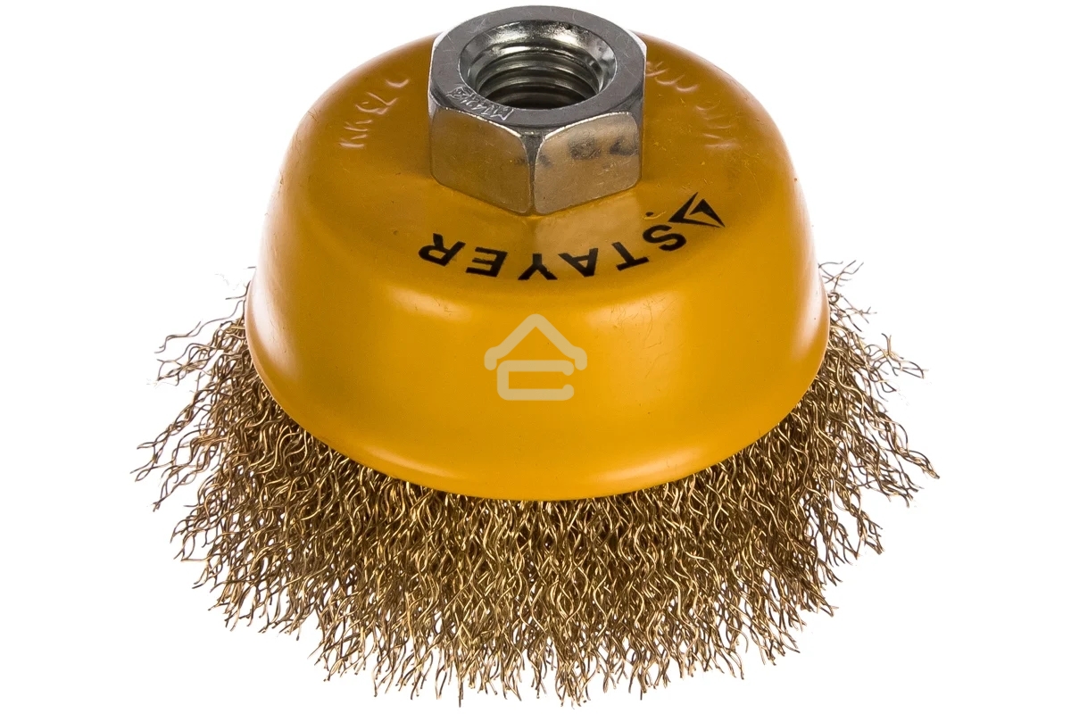 Кордщетка STAYER 35125-075_z01чашечная витая латунированная стальная проволока 0.3мм 75мм/М14