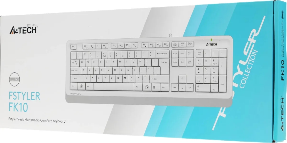 Клавиатура проводная A4Tech Fstyler FK10, USB, белый/серый