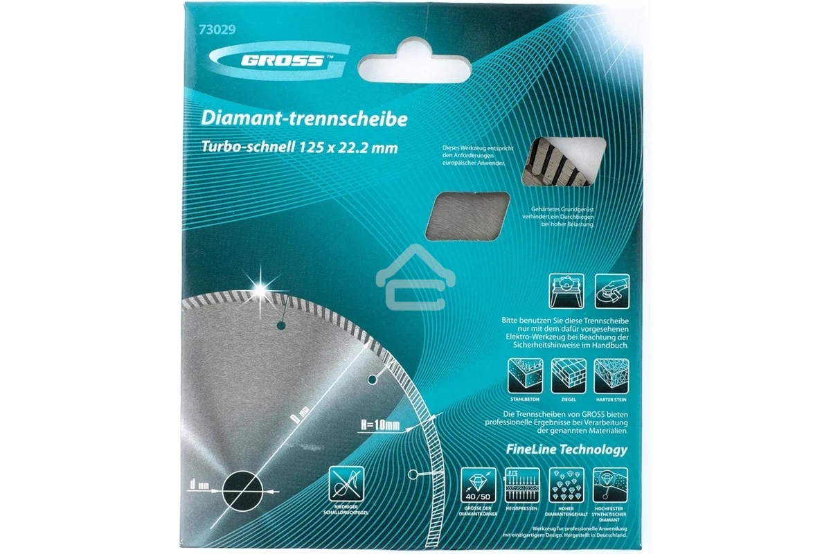 Диск алмазный Gross 73029 ф125x22,2 мм, турбо с лазерной перфорацией, сухое резание