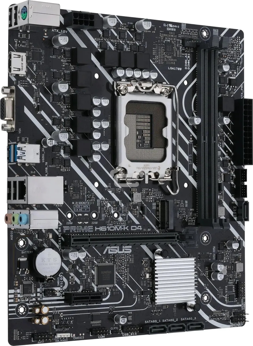 Материнская плата ASUS PRIME H610M-K D4 ARGB, LGA 1700, Intel H610, 2xDDR4, 4xSATA, 1xM.2, 1xPCIe 4.0 x16, 1xHDMI, 1x1Gb LAN, 2xUSB 5Gbps, 4xUSB 2.0, 7.1, mATX
