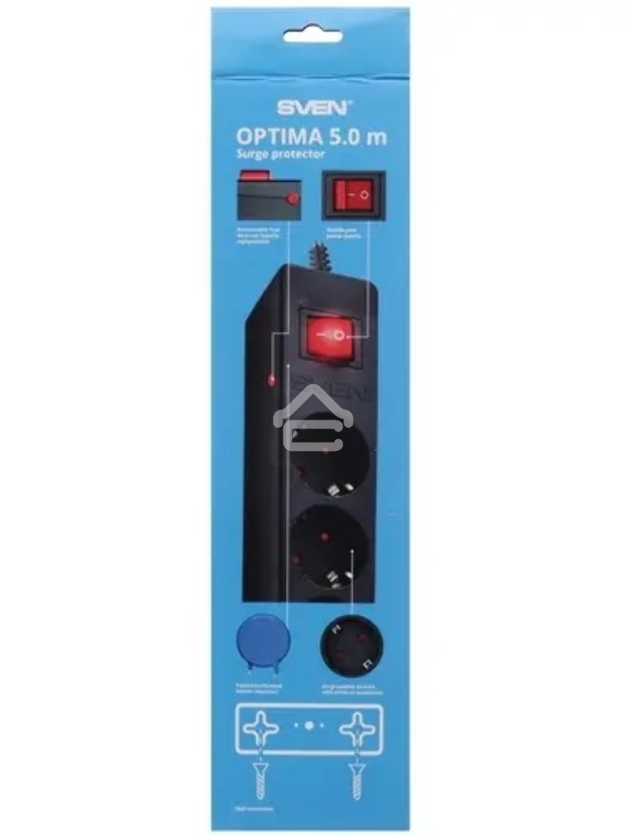 Фильтр SVEN Optima 5,0 м (6 розеток с защитными шторками) черный, цветная коробка
