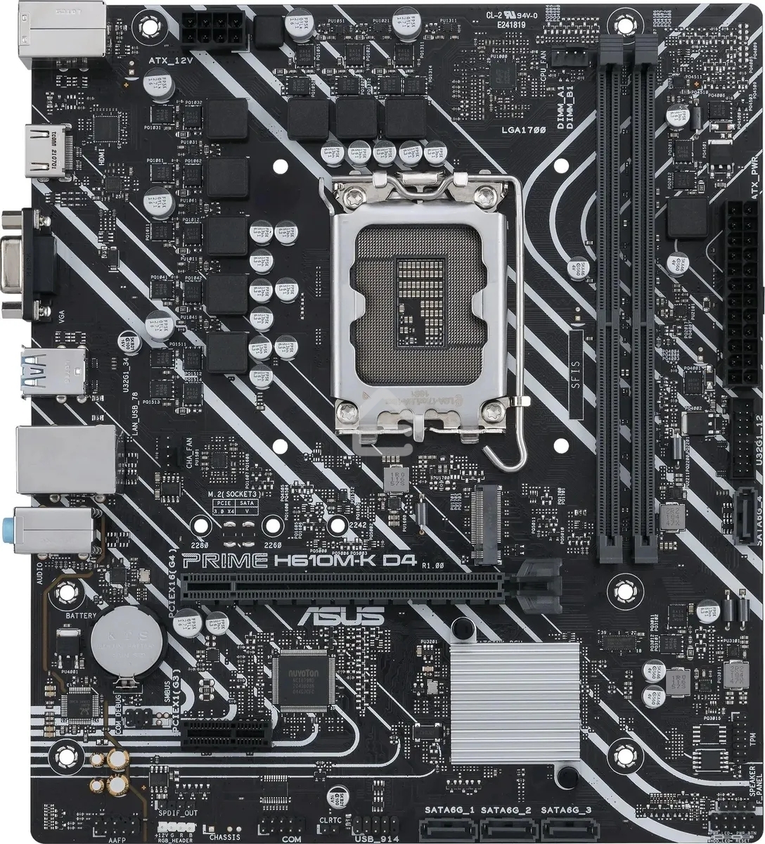 Материнская плата ASUS PRIME H610M-K D4 ARGB, LGA 1700, Intel H610, 2xDDR4, 4xSATA, 1xM.2, 1xPCIe 4.0 x16, 1xHDMI, 1x1Gb LAN, 2xUSB 5Gbps, 4xUSB 2.0, 7.1, mATX