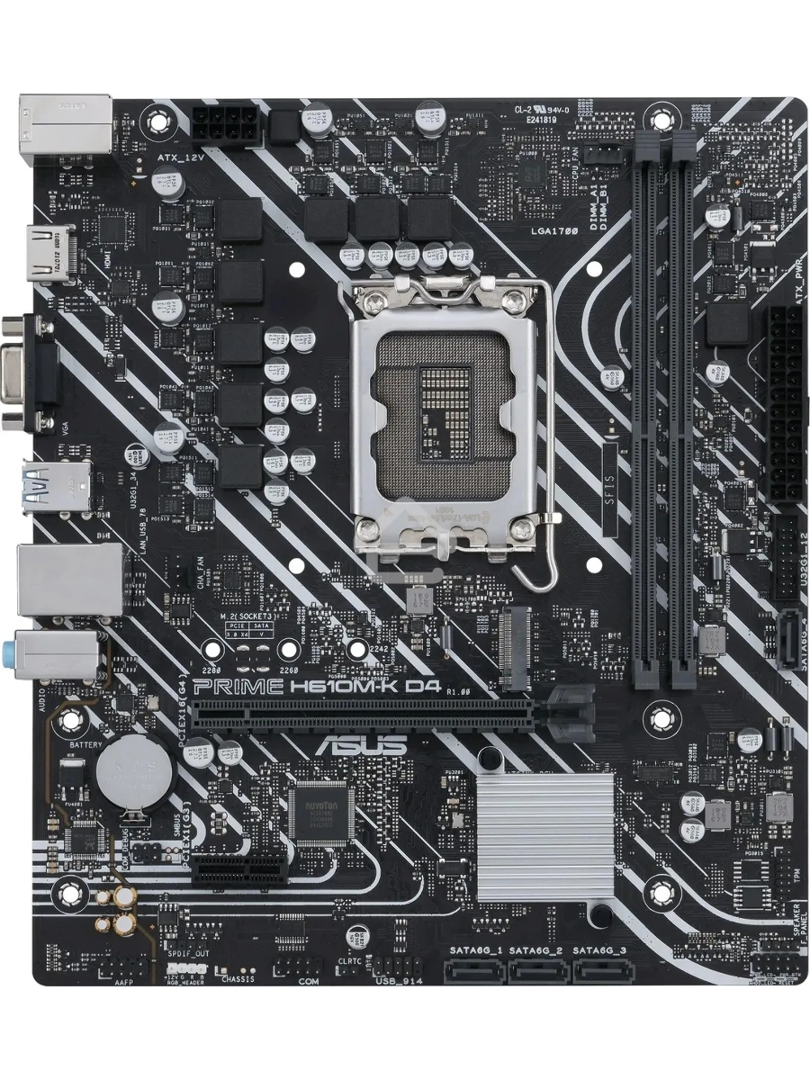 Материнская плата ASUS PRIME H610M-K D4 ARGB, LGA 1700, Intel H610, 2xDDR4, 4xSATA, 1xM.2, 1xPCIe 4.0 x16, 1xHDMI, 1x1Gb LAN, 2xUSB 5Gbps, 4xUSB 2.0, 7.1, mATX