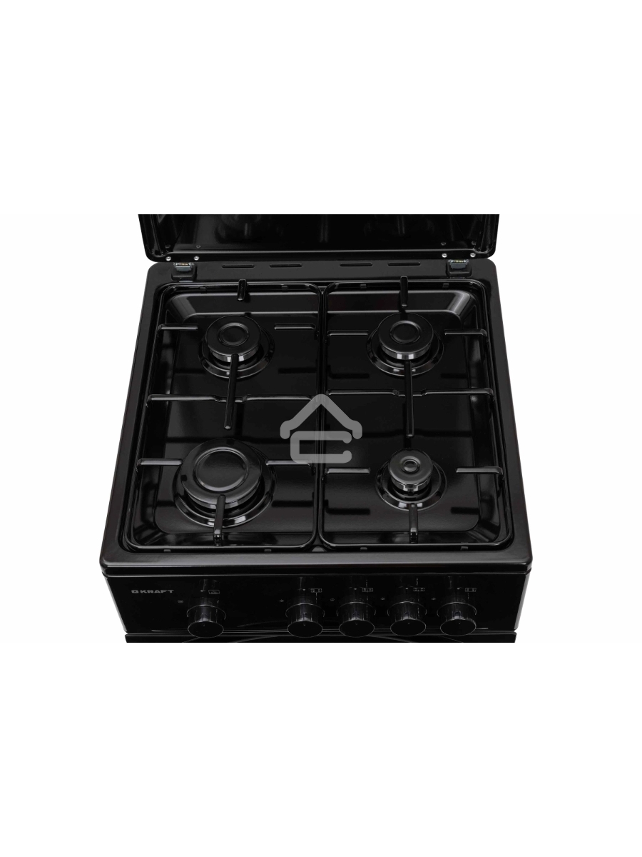 Плита газовая Kraft KF-FSK5301GBL черный, конфорок 4 газовых, духовка 58 л, 50 см x 85.5 см x 55.6 см