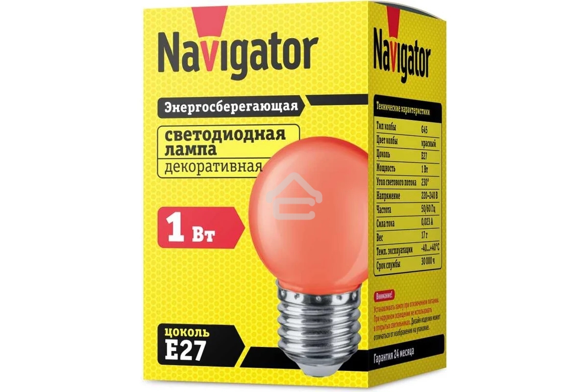 Лампа светодиодная Navigator 71 827 NLL-G45-1-230-R-E27 1В т шар E27 220-240В красн.
