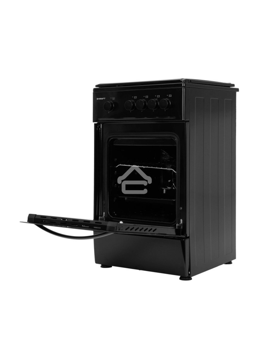 Плита газовая Kraft KF-FSK5301GBL черный, конфорок 4 газовых, духовка 58 л, 50 см x 85.5 см x 55.6 см