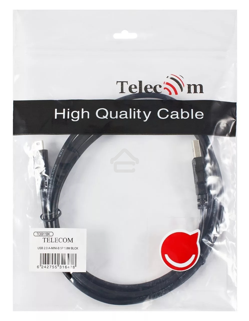 Кабель USB 2.0 A-->mini-B 5P (1.8 м) черный, Telecom TC6911BK-1.8M