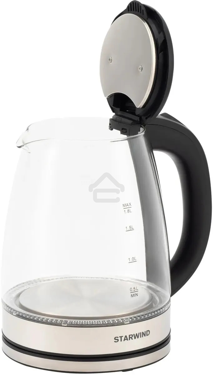 Чайник электрический Starwind SKG4777 1.8 л, 2000 Вт, черный/прозрачный (корпус: стекло)
