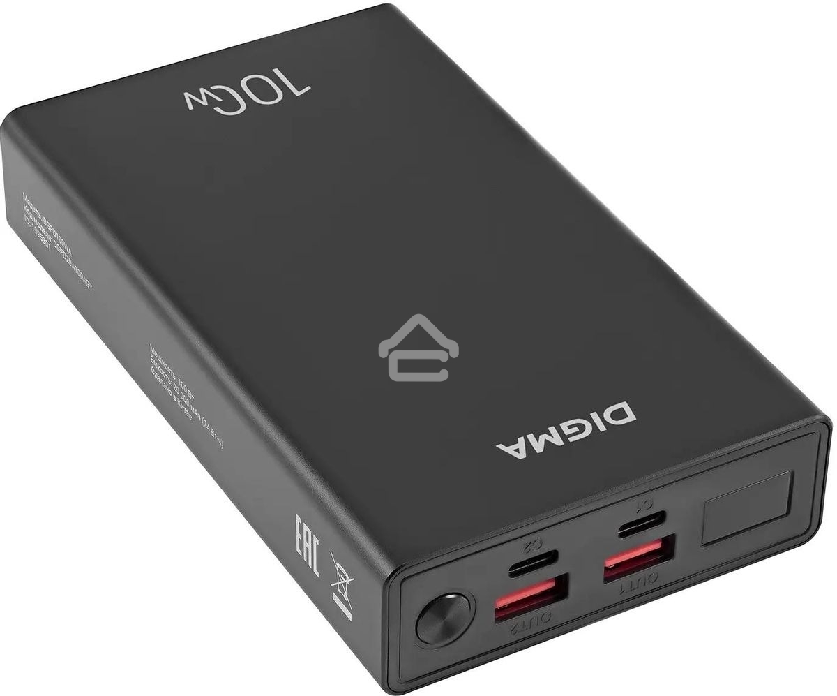 Портативный аккумулятор Digma DGPD100WA 20000mAh QC3.0/PD3.0 100W 5A 2xUSB-A/2xUSB-C черный