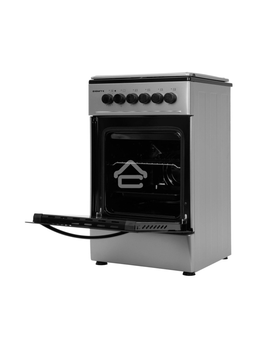 Плита комбинированная Kraft KF-FSK5302ES серый, конфорок 4 газовых, духовка 58 л, 50 см x 85.5 см x 55 см