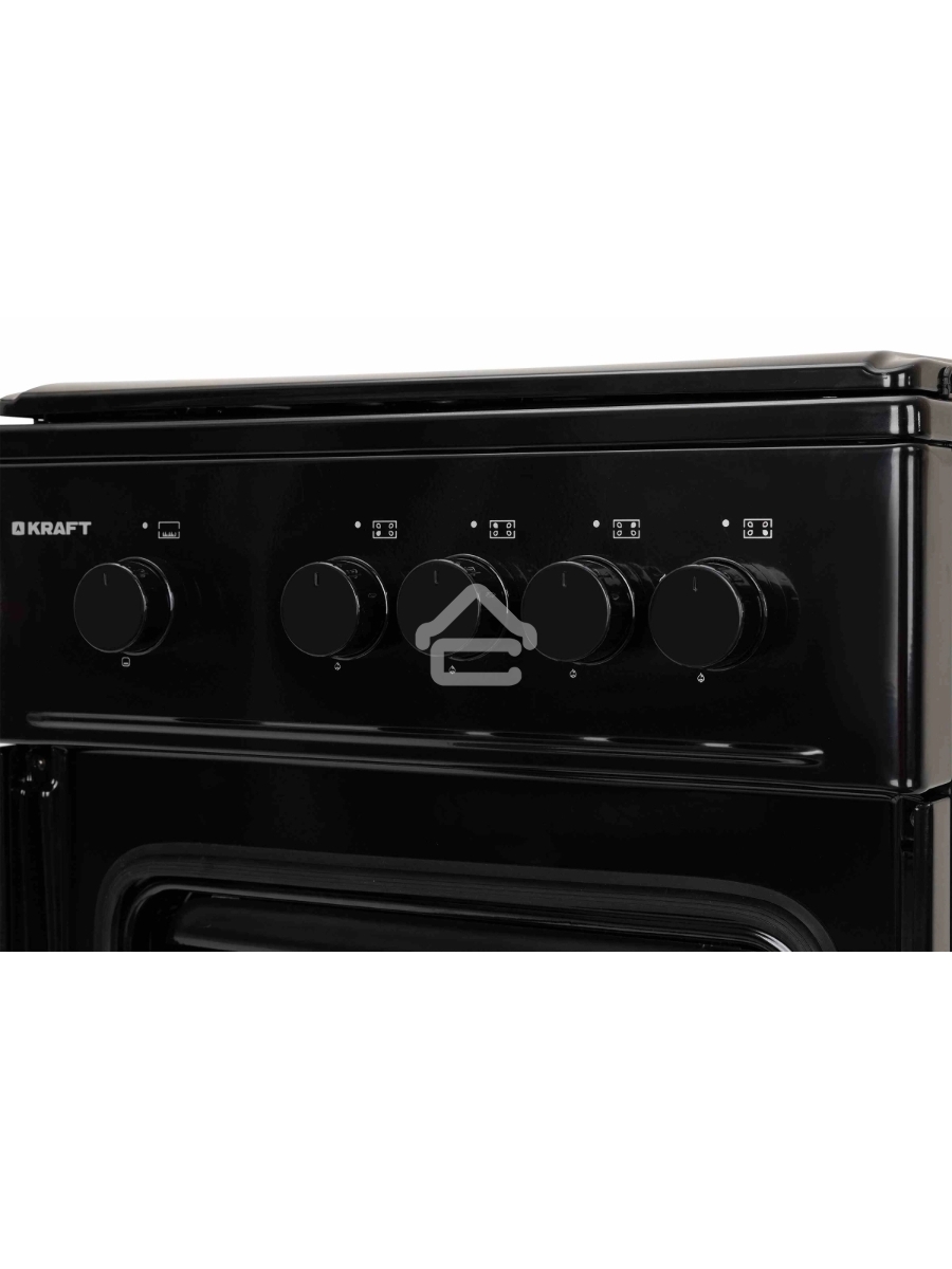 Плита газовая Kraft KF-FSK5301GBL черный, конфорок 4 газовых, духовка 58 л, 50 см x 85.5 см x 55.6 см